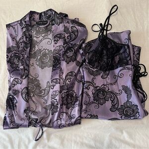 NWOT Apt. 9 Purple and Black Lace Robe Set